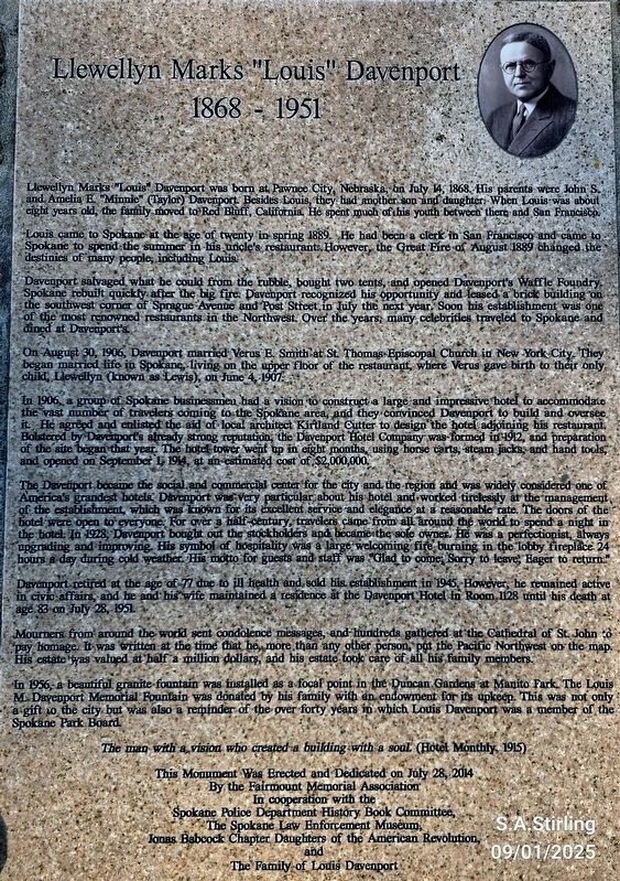 Llewellyn Marks "Louis" Davenport Marker image. Click for full size.