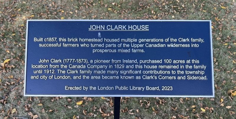 John Clark House Marker image. Click for full size.