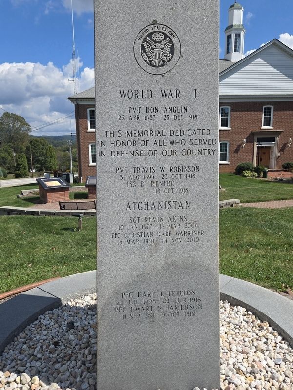 Yancey County Veterans Memorial Marker, Side One. Click for full size. Yancey County Veterans Memorial Marker, Side One image. Click for full size.