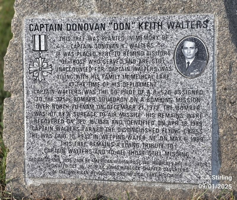Captain Donovan "Don" Keith Walters Marker. Click for full size. Captain Donovan "Don" Keith Walters Marker image. Click for full size.