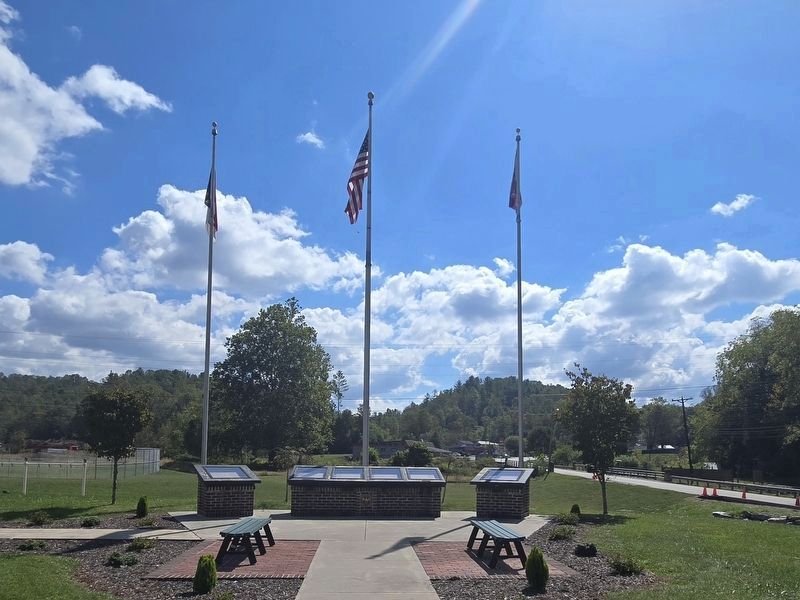 Full view of The Charters of Freedom display looking south along Crimson Laurel Way (NC Hwy 226) image. Click for full size.