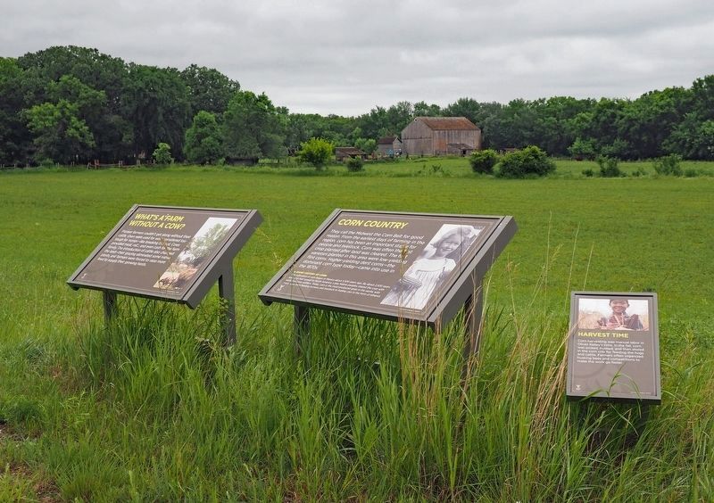 Corn Country Marker (center) overlooking the Oliver Kelley Farm image. Click for full size.