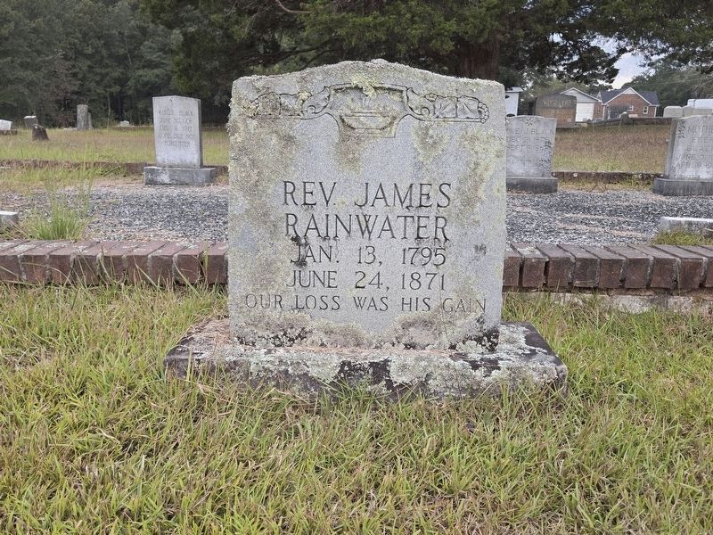 Gravesite of Rev. James Rainwater, first known pastor of Ramah Baptist Church, referenced in marker image. Click for full size.