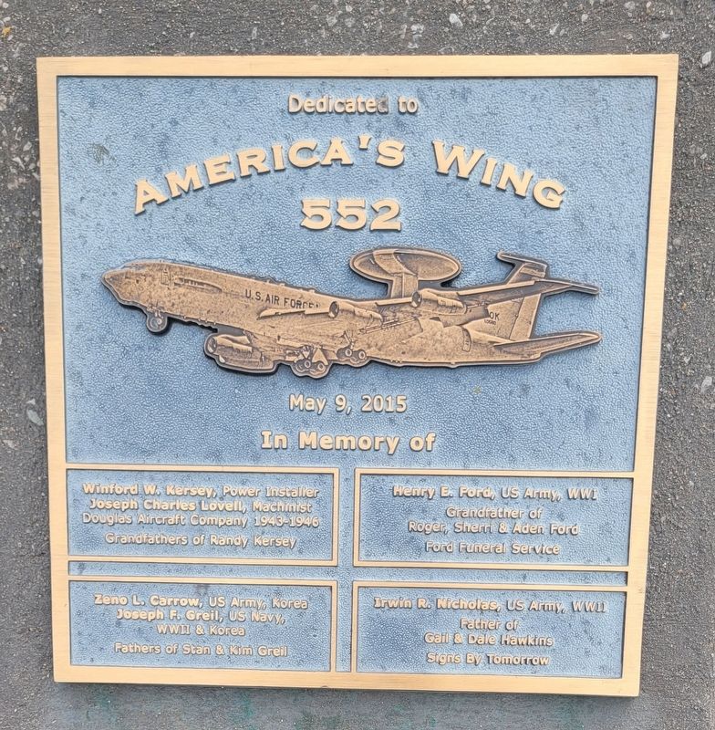 Dedicated to America's Wing 552nd Marker. Click for full size. Dedicated to America's Wing 552nd Marker image. Click for full size.