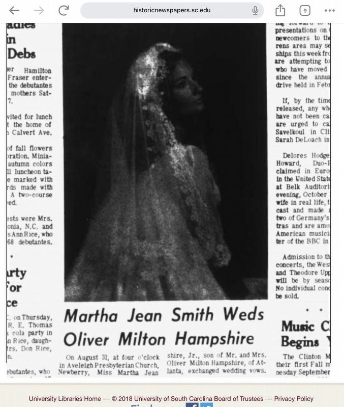 Rosemont Cemetery Marker-Martha Jean Smith Hampshire-Miss Newberry & Queen of Hearts. Click for full size. Rosemont Cemetery Marker-Martha Jean Smith Hampshire-Miss Newberry & Queen of Hearts image. Click for full size.