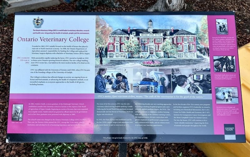 Ontario Veterinary College Marker image. Click for full size.