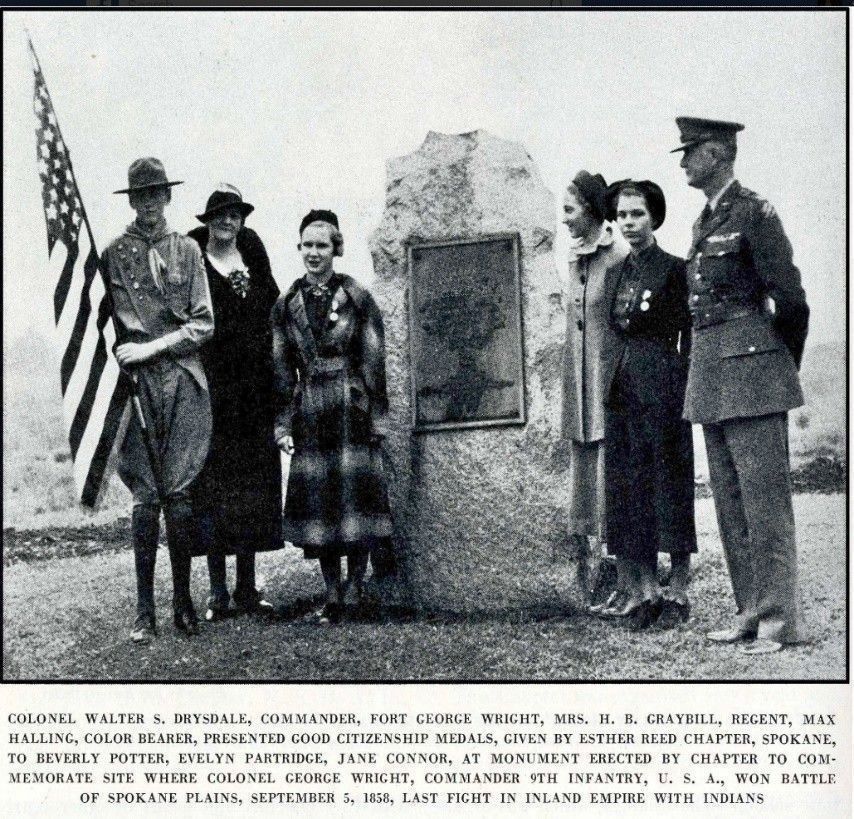 Photo taken in 1936, Spokane Daily Chronicle: Col. George Wright Marker. Click for full size. Photo taken in 1936, Spokane Daily Chronicle: Col. George Wright Marker image. Click for full size.
