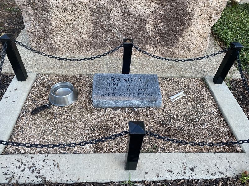 Gravesite of James Earl Rudder's dog, behind his statue. image. Click for full size.