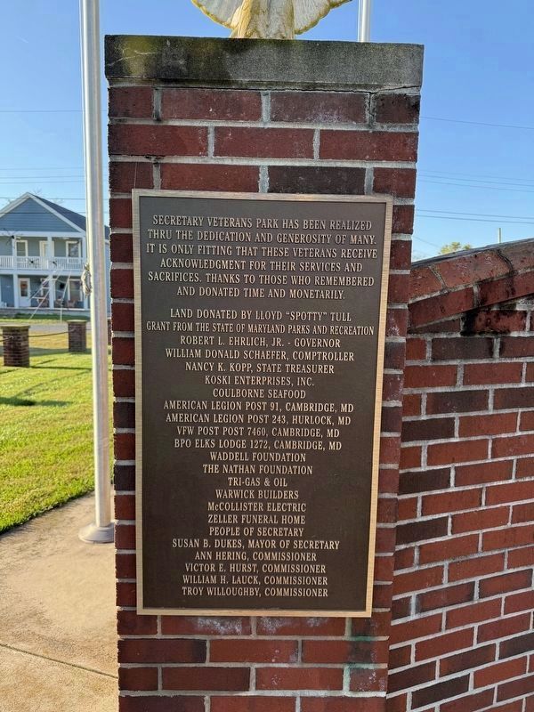 Secretary Veterans Park Memorial (Left plaque) image. Click for full size.
