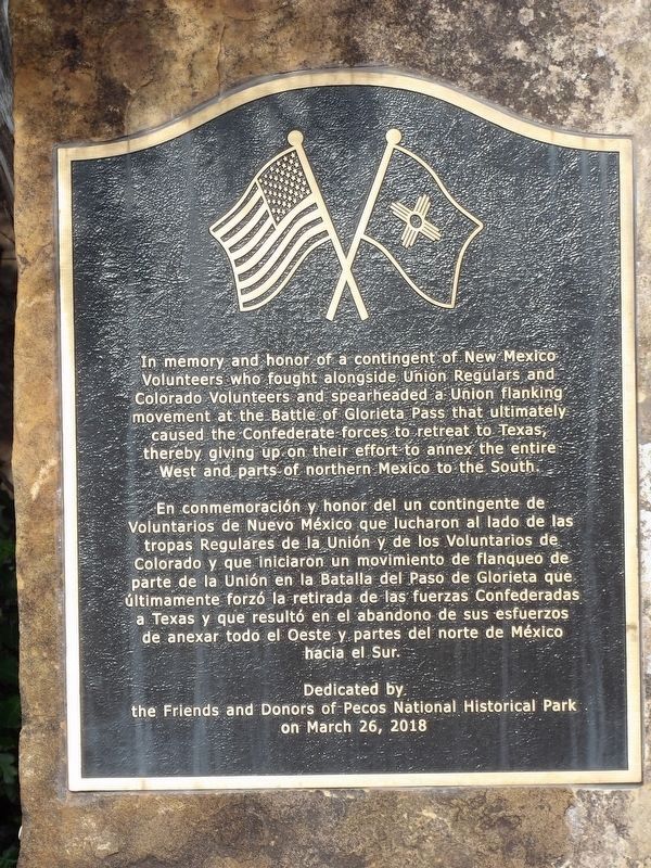 New Mexico Volunteers at Battle of Glorieta Pass Marker. Click for full size. New Mexico Volunteers at Battle of Glorieta Pass Marker image. Click for full size.