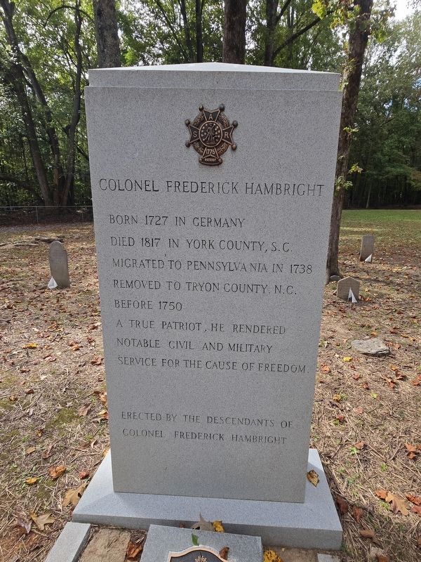 Colonel Frederick Hambright replacement gravestone image. Click for full size.