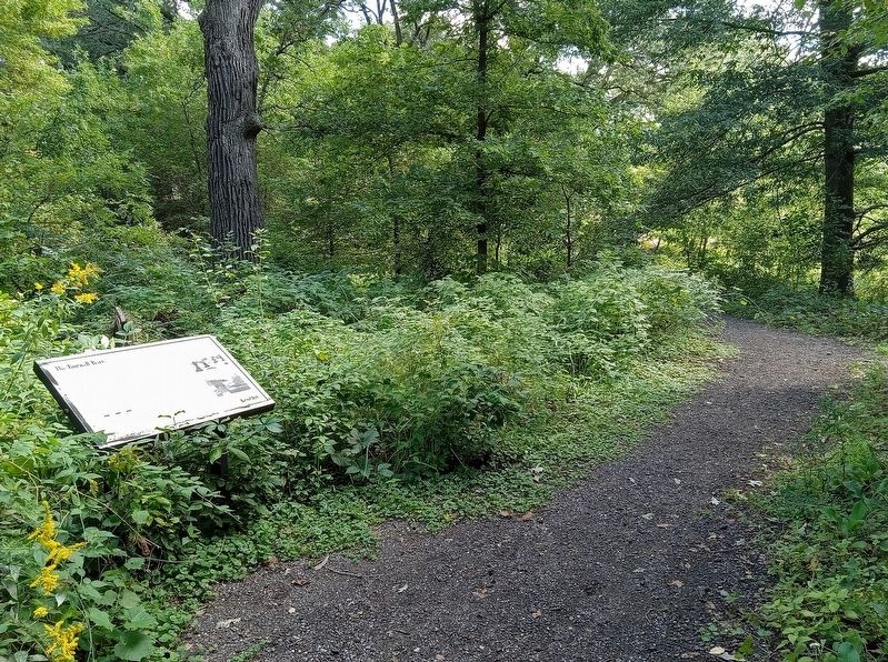 The Burwell Barn Marker on a path in Burwell Park image. Click for full size.