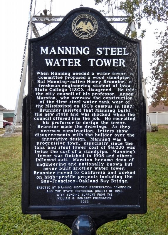 Manning Steel Water Tower Marker image. Click for full size.