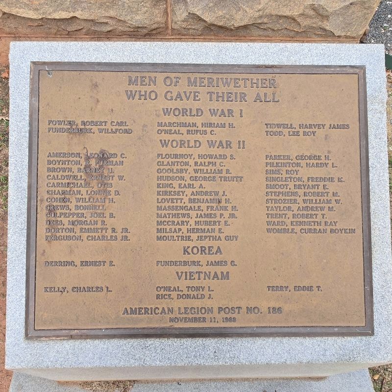 Men of Meriwether Who Gave Their All Memorial image. Click for full size.