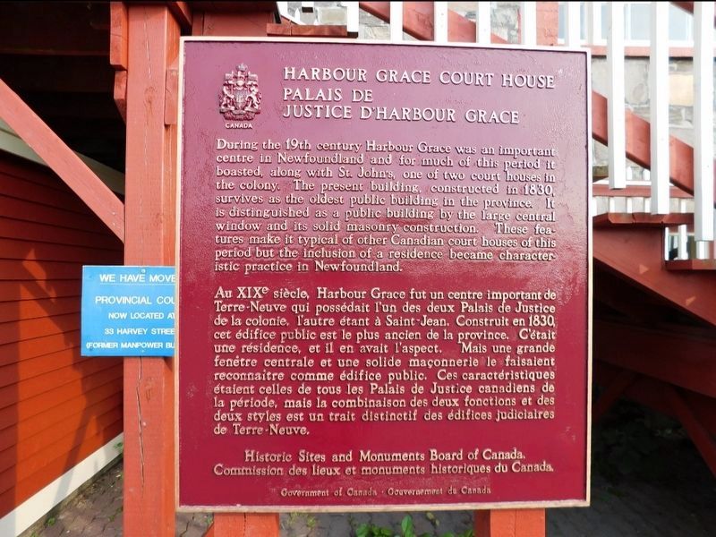 Harbour Grace Court House Palais de Justice D'Harbour Grace Marker image. Click for full size.