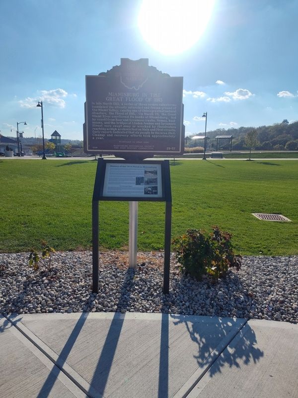 History of the 1913 Flood in Miamisburg Marker. Click for full size. History of the 1913 Flood in Miamisburg Marker image. Click for full size.