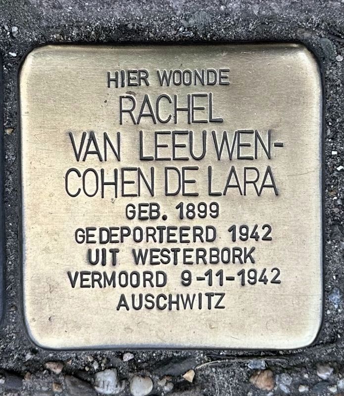 Rachel van Leeuwen - Cohen de Lara stolperstein. Click for full size. Rachel van Leeuwen - Cohen de Lara stolperstein image. Click for full size.