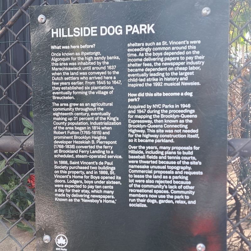 Hillside Dog Park Marker. Click for full size. Hillside Dog Park Marker image. Click for full size.