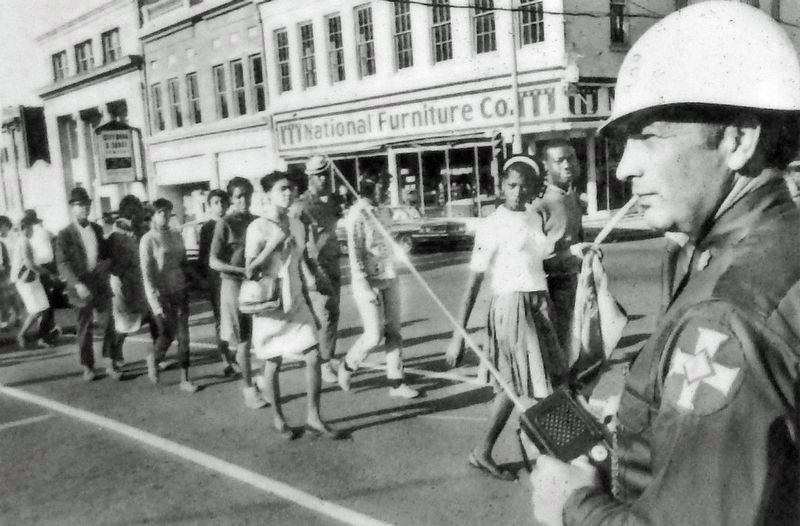 Marker detail: Klansman Jack Seale on street corner to intimidate marchers, October 30, 1965. Click for full size. Marker detail: Klansman Jack Seale on street corner to intimidate marchers, October 30, 1965 image. Click for full size.