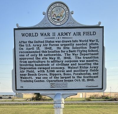 World War II Army Air Field Marker (Side 1). Click for full size. World War II Army Air Field Marker (Side 1) image. Click for full size.