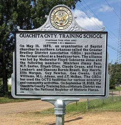Ouachita Cnty. Training School Marker, Side Two image. Click for full size.
