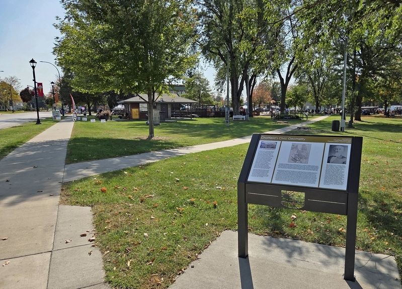 Chatfield's Civic Geometry Marker at the north corner of City Park. Click for full size. Chatfield's Civic Geometry Marker at the north corner of City Park image. Click for full size.
