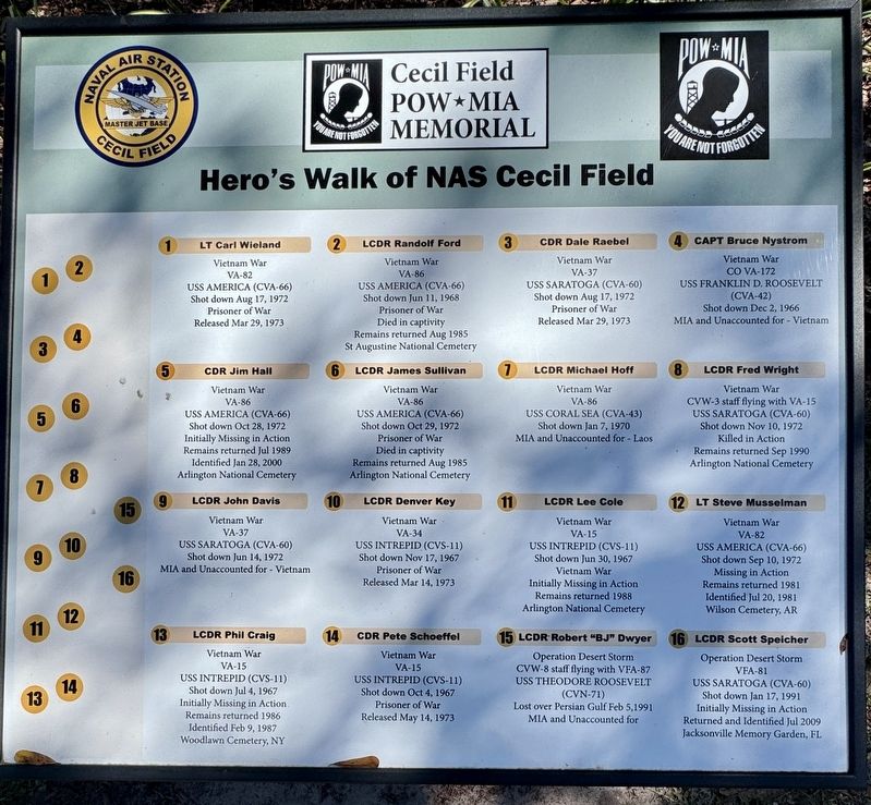 Hero�s Walk of NAS Cecil Field Marker image. Click for full size.