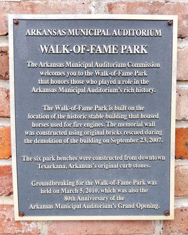 Arkansas Municipal Auditorium Walk of Fame Park Marker image. Click for full size.