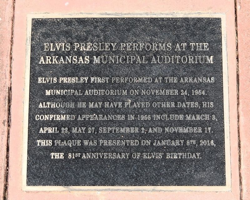 Elvis Presley Performs at the Arkansas Municipal Auditorium Marker image. Click for full size.