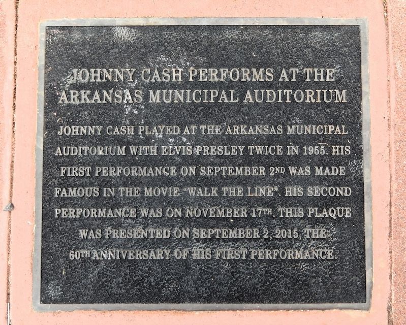 Johnny Cash Performs at the Arkansas Municipal Auditorium Marker image. Click for full size.