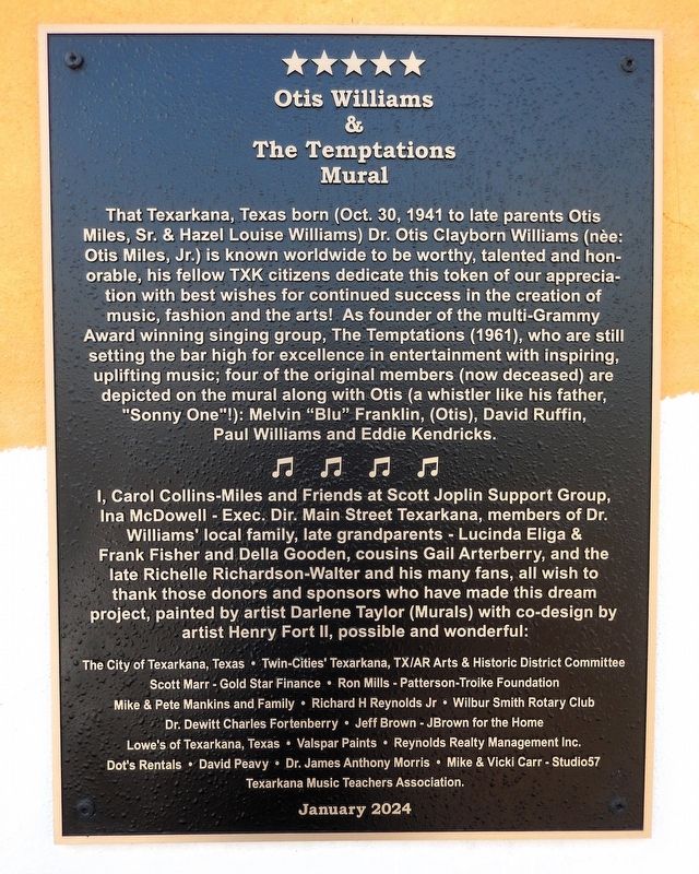 Otis Williams & The Temptations Mural Marker image. Click for full size.