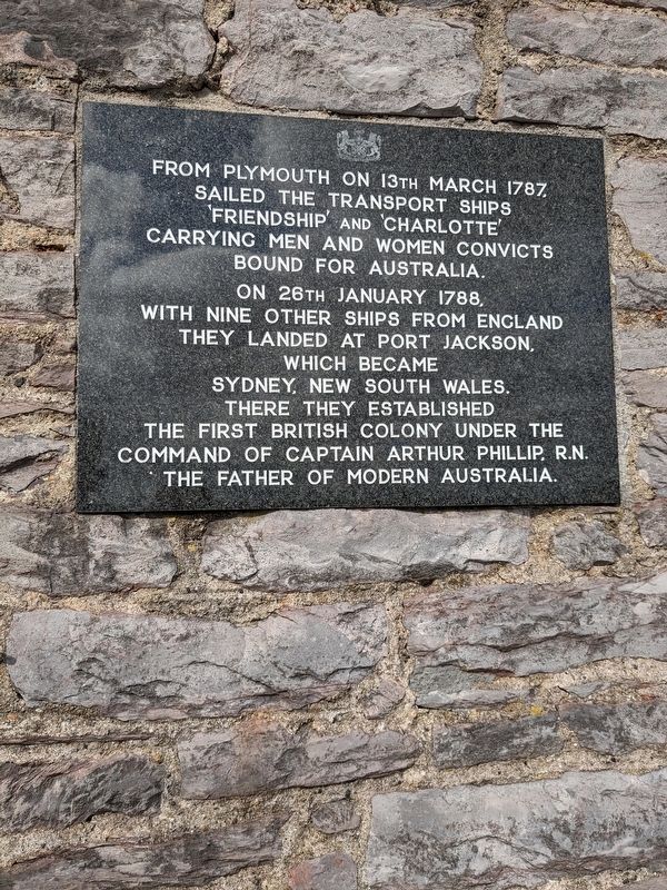 From Plymouth on 13th March 1787, Sailed the Transport Ships 'Friendship' and 'Charlotte' Marker image. Click for full size.