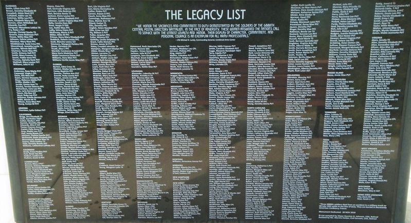 Soldier List on The 6888th Central Postal Directory Battalion Monument image. Click for full size.
