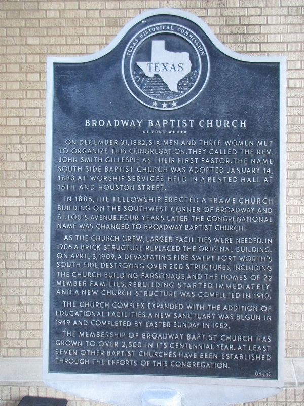 Broadway Baptist Church of Ft. Worth Marker image. Click for full size.