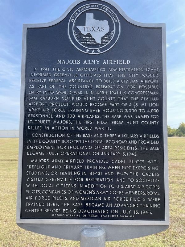 Majors Army Airfield Marker image. Click for full size.