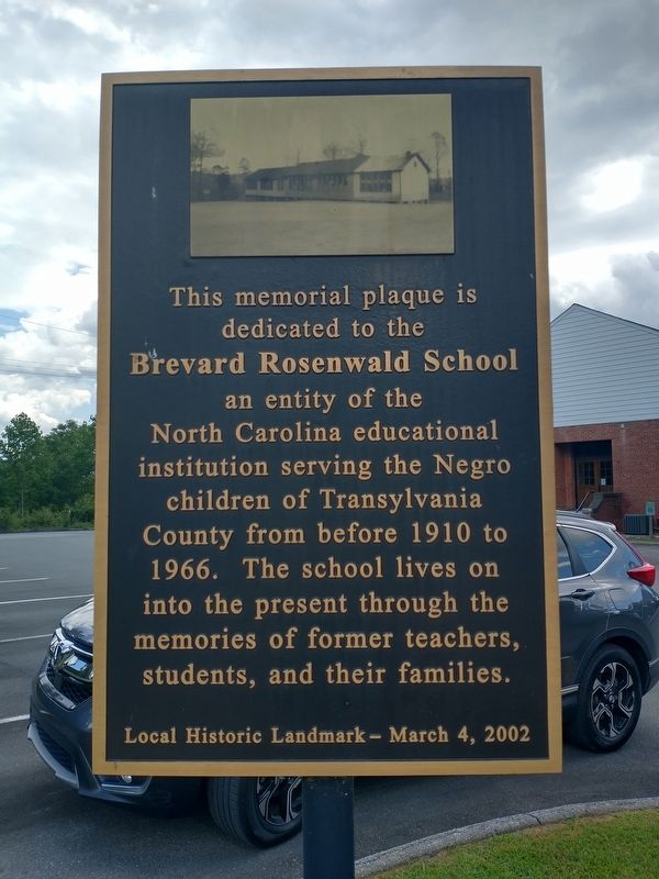 Brevard Rosenwald School Marker. Click for full size. Brevard Rosenwald School Marker image. Click for full size.