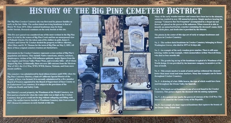 Big Pine Cemetery District Marker image. Click for full size.