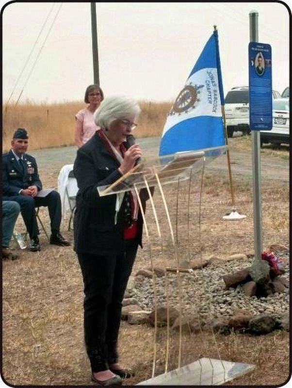 Jonas Babcock Chapter Regent Karen Liptack, NSDAR, dedicates the marker.. Click for full size. Jonas Babcock Chapter Regent Karen Liptack, NSDAR, dedicates the marker. image. Click for full size.