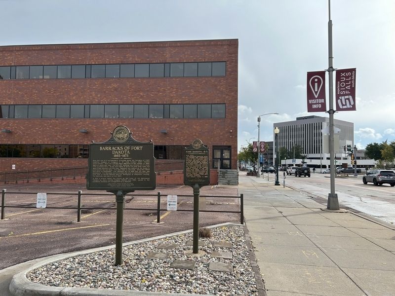 Barracks of Fort Dakota Marker, from the north image. Click for full size.