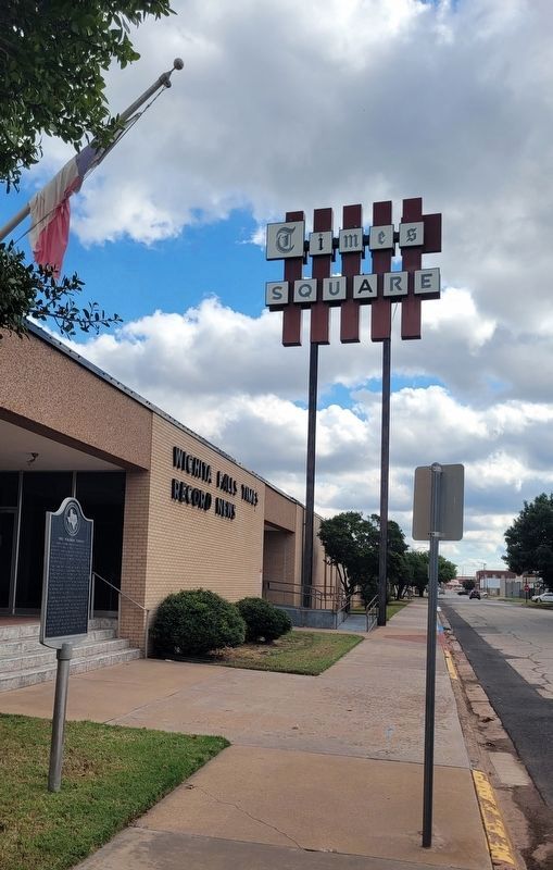 The view of the Times Publishing Company building and sign from the sidewalk image. Click for full size.