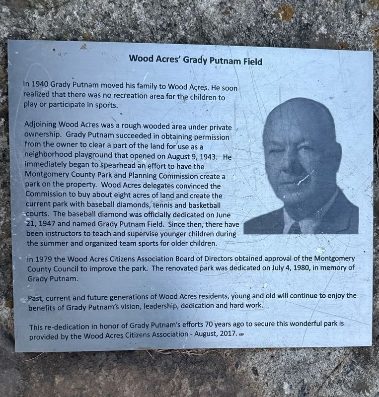 Wood Acres' Grady Putnam Field Marker image. Click for full size.