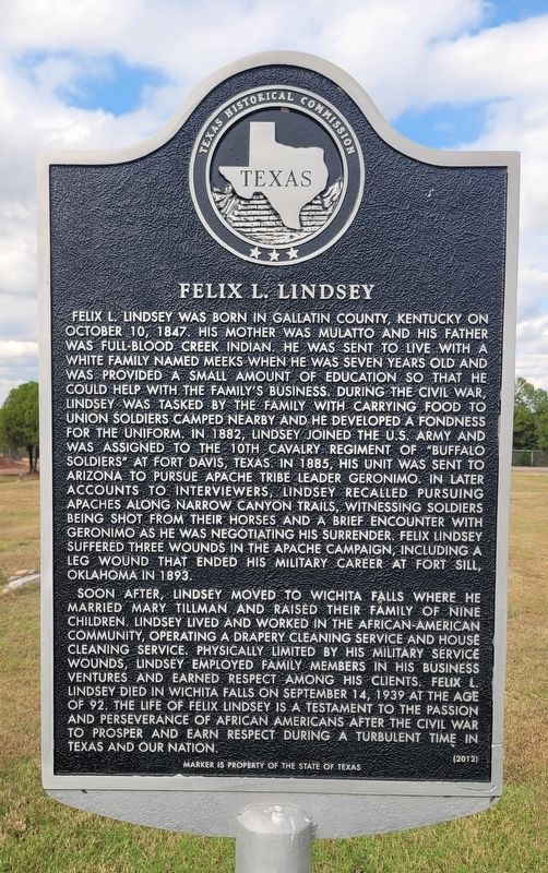 Felix L. Lindsey Marker image. Click for full size.