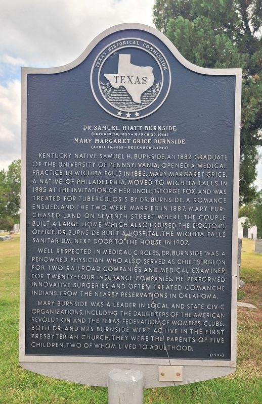 Dr. Samuel Hiatt Burnside / Mary Margaret Grice Burnside Marker image. Click for full size.