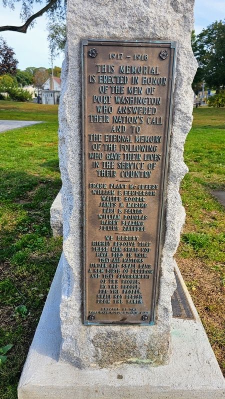 Port Washington World War I Memorial Marker image. Click for full size.