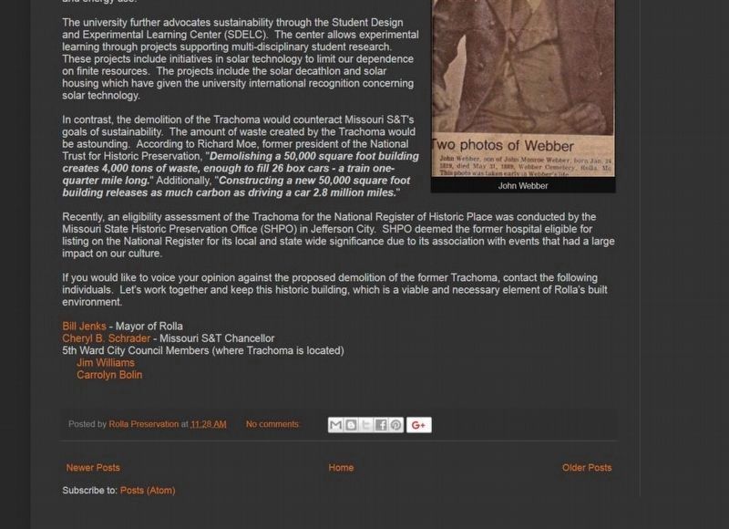 Missouri Trachoma Hospital Marker image. Click for full size.