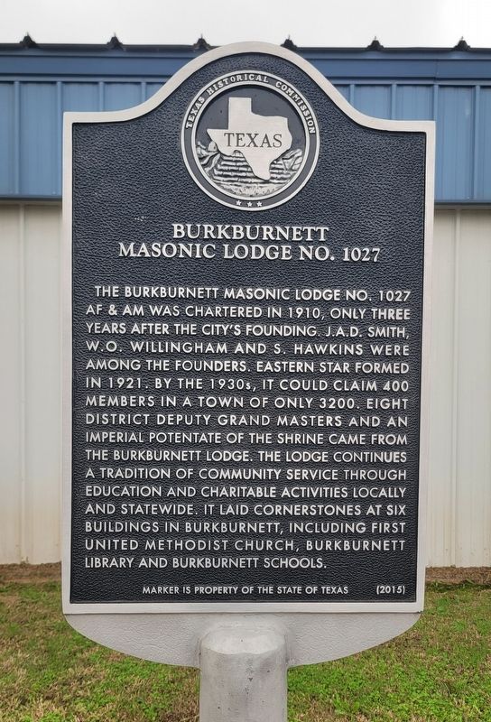 Burkburnett Masonic Lodge No. 1027 Marker image. Click for full size.