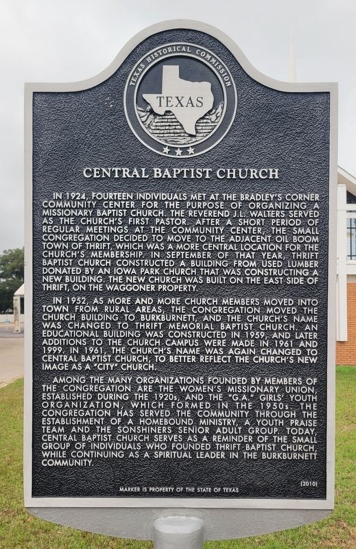 Central Baptist Church Marker image. Click for full size.