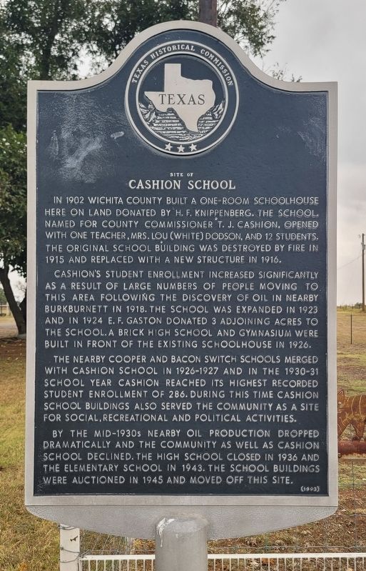 Site of Cashion School Marker. Click for full size. Site of Cashion School Marker image. Click for full size.