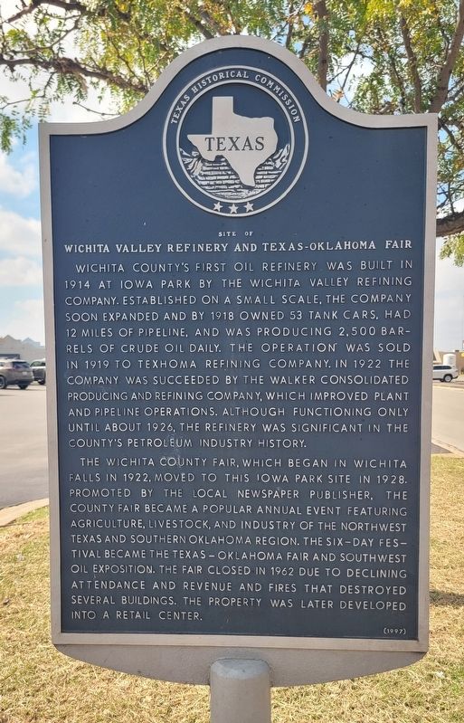 Site of Wichita Valley Refinery and Texas-Oklahoma Fair Marker. Click for full size. Site of Wichita Valley Refinery and Texas-Oklahoma Fair Marker image. Click for full size.