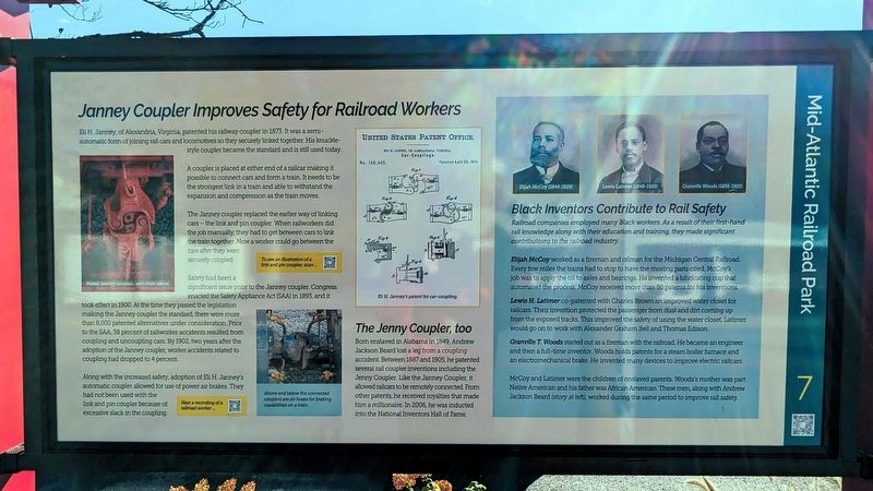 Janney Coupler Improves Safety for Railroad Workers Marker. Click for full size. Janney Coupler Improves Safety for Railroad Workers Marker image. Click for full size.